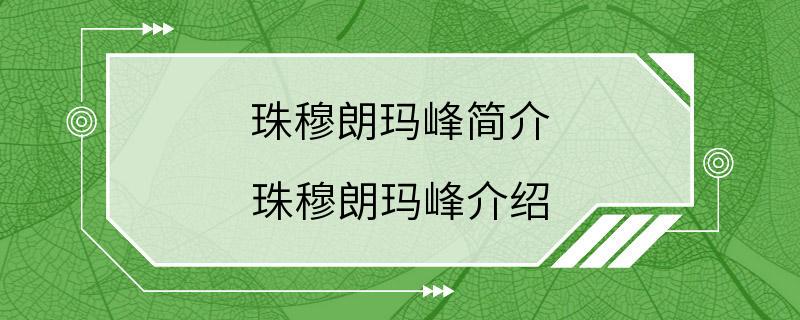 珠穆朗玛峰简介 珠穆朗玛峰介绍