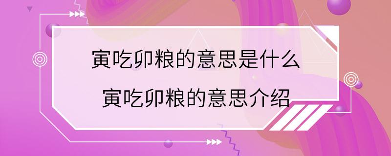 寅吃卯粮的意思是什么 寅吃卯粮的意思介绍