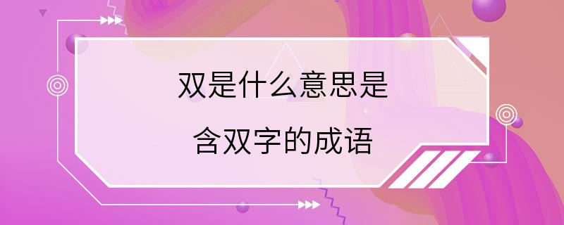 双是什么意思是 含双字的成语