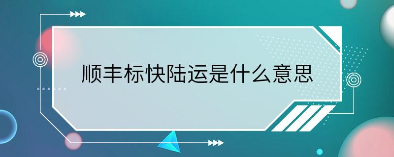 顺丰标快陆运是什么意思