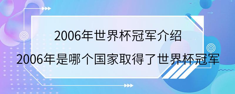 2006年世界杯冠军介绍 2006年是哪个国家取得了世界杯冠军