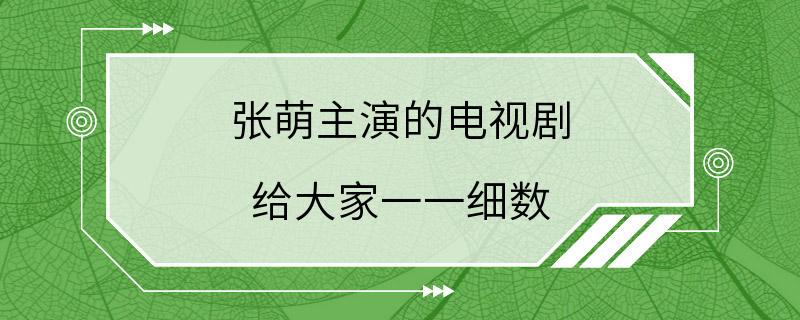 张萌主演的电视剧 给大家一一细数