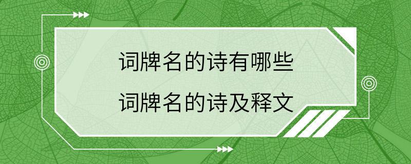 词牌名的诗有哪些 词牌名的诗及释文