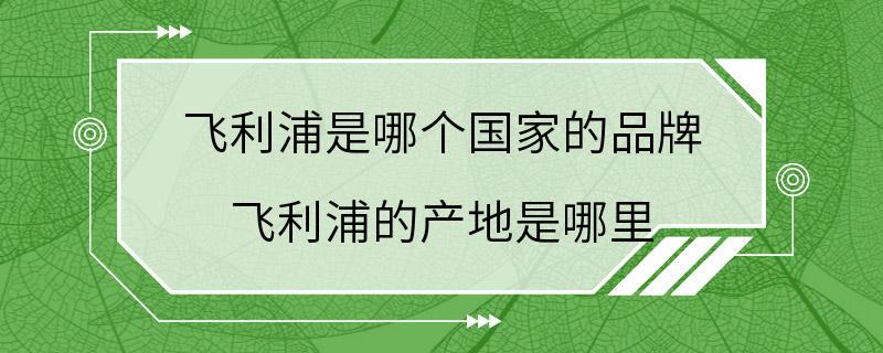 飞利浦是哪个国家的品牌 飞利浦的产地是哪里