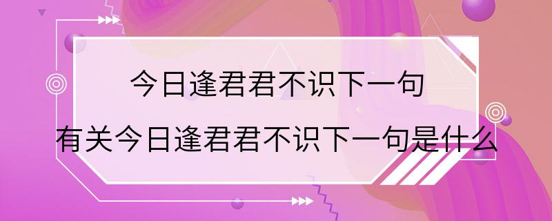 今日逢君君不识下一句 有关今日逢君君不识下一句是什么