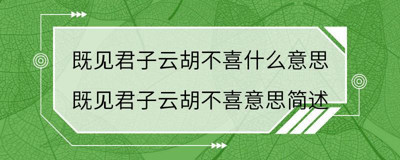 既见君子云胡不喜什么意思 既见君子云胡不喜意思简述