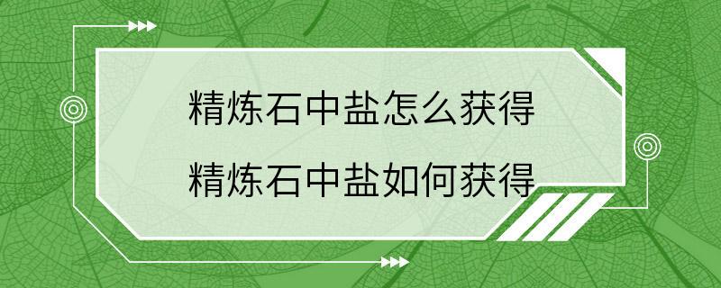 精炼石中盐怎么获得 精炼石中盐如何获得