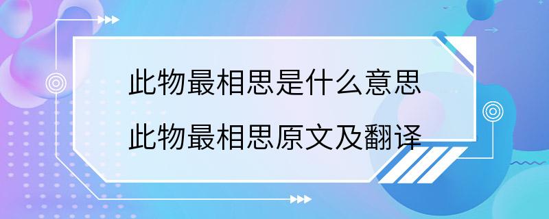 此物最相思是什么意思 此物最相思原文及翻译