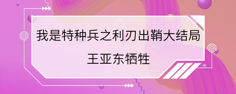 我是特种兵之利刃出鞘大结局 王亚东牺牲