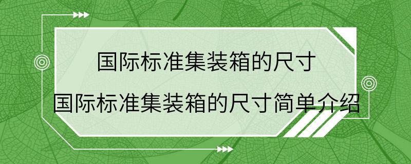 国际标准集装箱的尺寸 国际标准集装箱的尺寸简单介绍