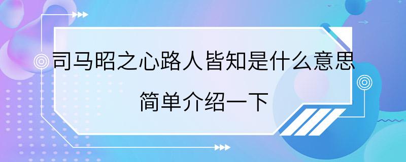 司马昭之心路人皆知是什么意思 简单介绍一下