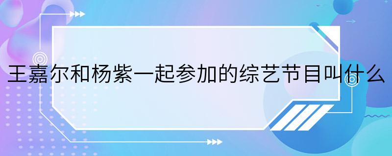 王嘉尔和杨紫一起参加的综艺节目叫什么