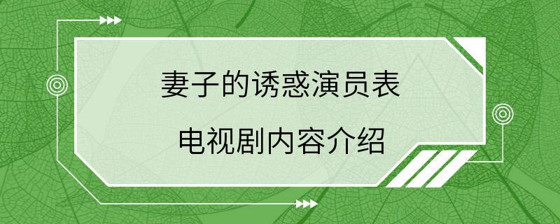 妻子的诱惑演员表 电视剧内容介绍