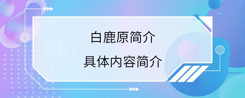 白鹿原简介 具体内容简介