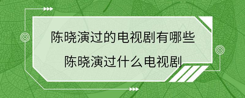 陈晓演过的电视剧有哪些 陈晓演过什么电视剧