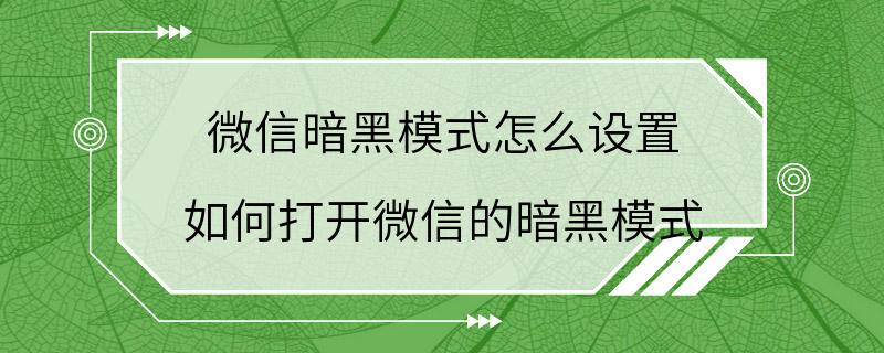 微信暗黑模式怎么设置 如何打开微信的暗黑模式