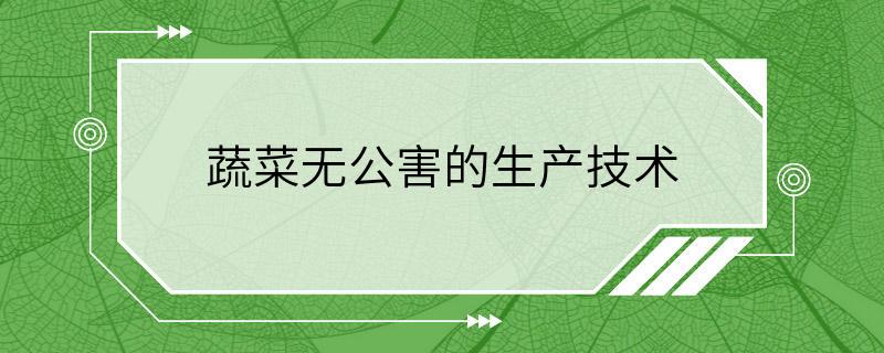 蔬菜无公害的生产技术