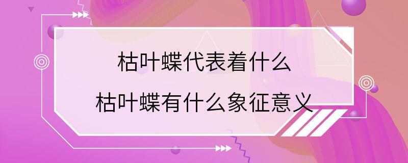 枯叶蝶代表着什么 枯叶蝶有什么象征意义