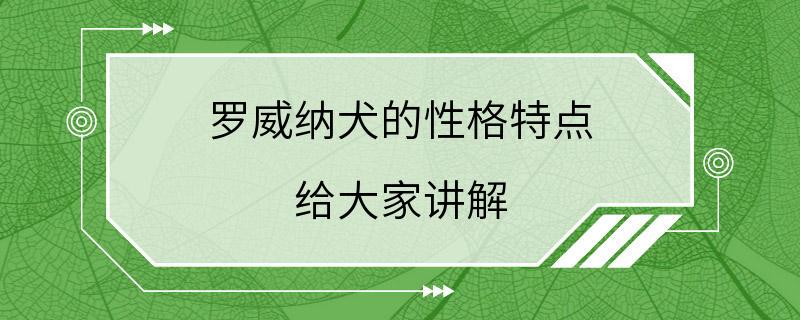 罗威纳犬的性格特点 给大家讲解