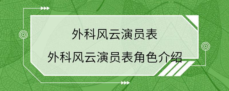 外科风云演员表 外科风云演员表角色介绍