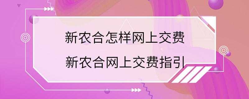 新农合怎样网上交费 新农合网上交费指引