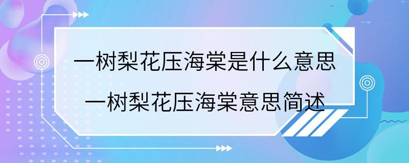 一树梨花压海棠是什么意思 一树梨花压海棠意思简述