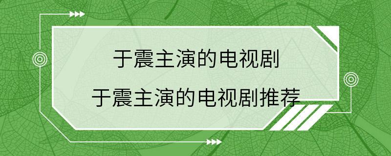 于震主演的电视剧 于震主演的电视剧推荐