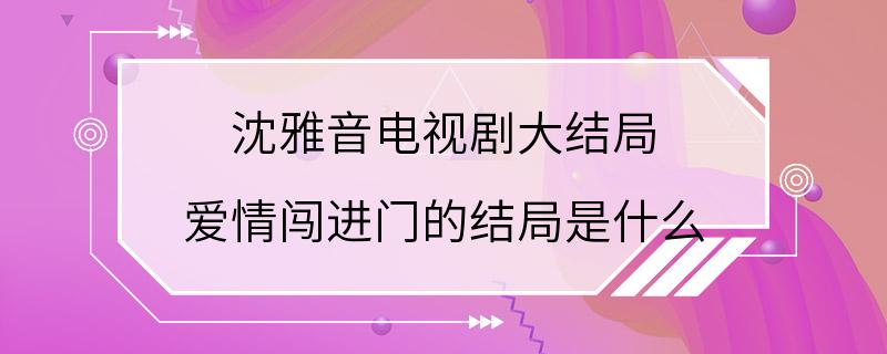 沈雅音电视剧大结局 爱情闯进门的结局是什么