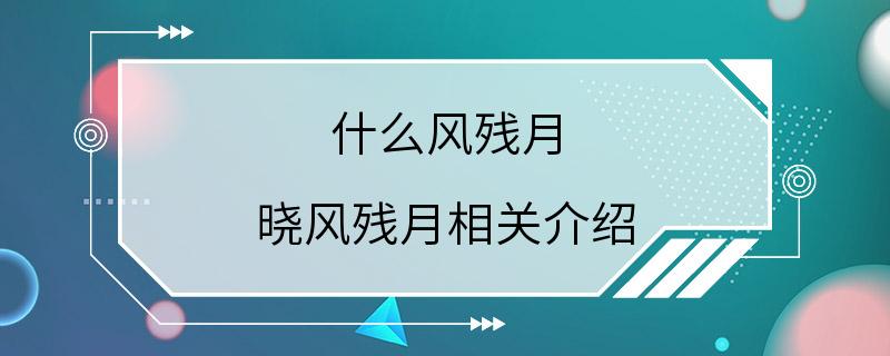 什么风残月 晓风残月相关介绍