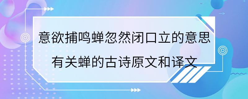 意欲捕鸣蝉忽然闭口立的意思 有关蝉的古诗原文和译文