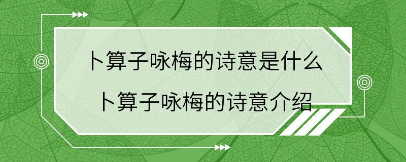 卜算子咏梅的诗意是什么 卜算子咏梅的诗意介绍