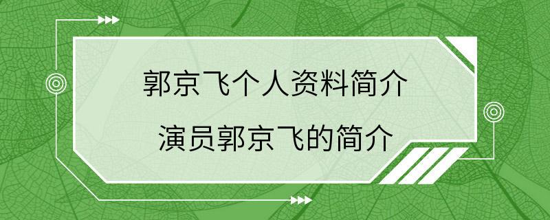 郭京飞个人资料简介 演员郭京飞的简介