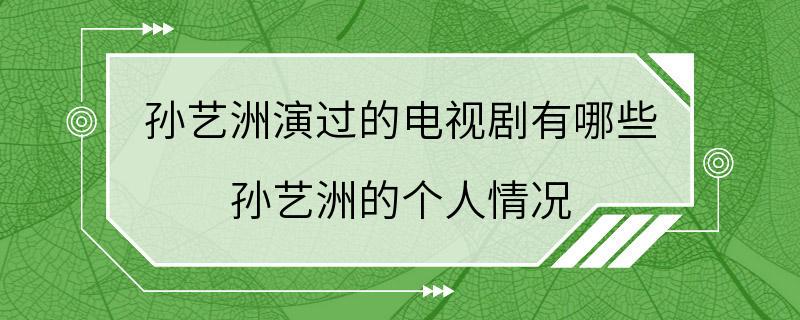 孙艺洲演过的电视剧有哪些 孙艺洲的个人情况