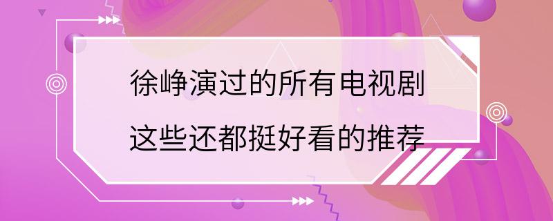 徐峥演过的所有电视剧 这些还都挺好看的推荐