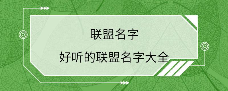 联盟名字 好听的联盟名字大全