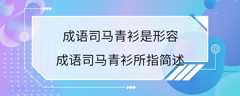 成语司马青衫是形容 成语司马青衫所指简述