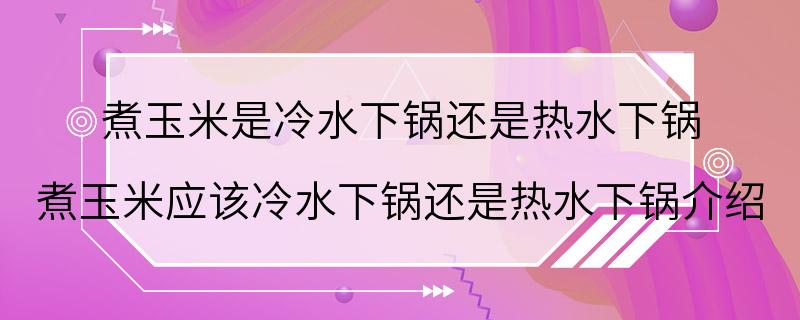 煮玉米是冷水下锅还是热水下锅 煮玉米应该冷水下锅还是热水下锅介绍