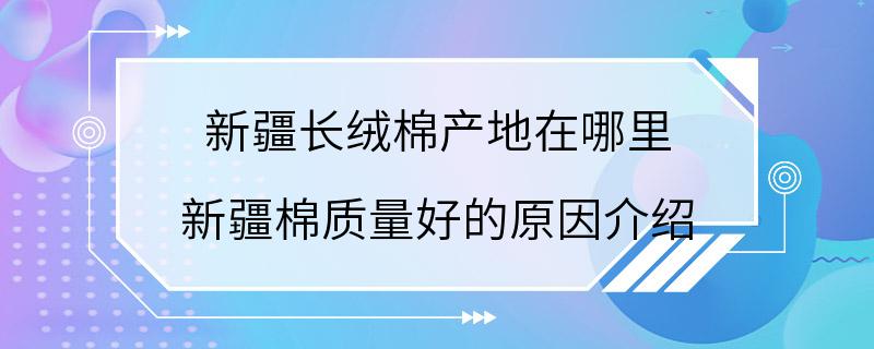 新疆长绒棉产地在哪里 新疆棉质量好的原因介绍