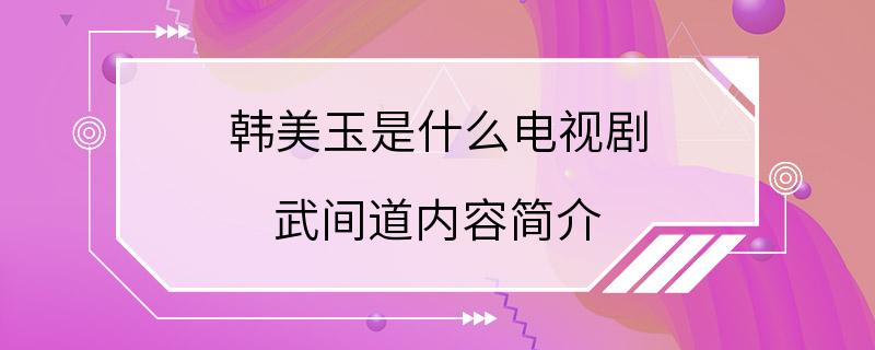 韩美玉是什么电视剧 武间道内容简介