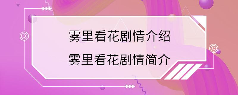 雾里看花剧情介绍 雾里看花剧情简介