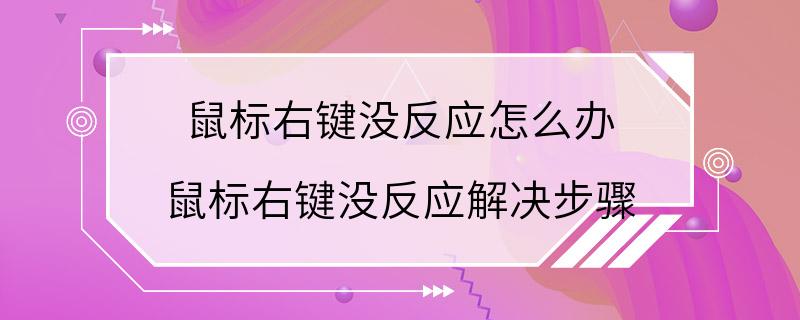 鼠标右键没反应怎么办 鼠标右键没反应解决步骤