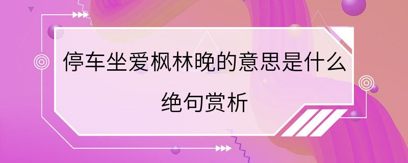 停车坐爱枫林晚的意思是什么 绝句赏析