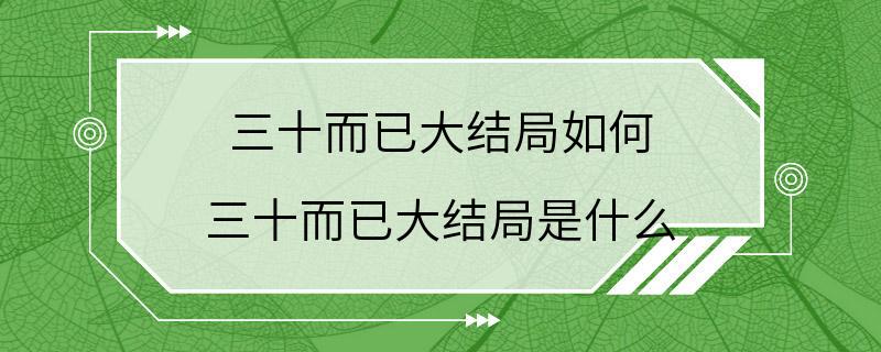 三十而已大结局如何 三十而已大结局是什么