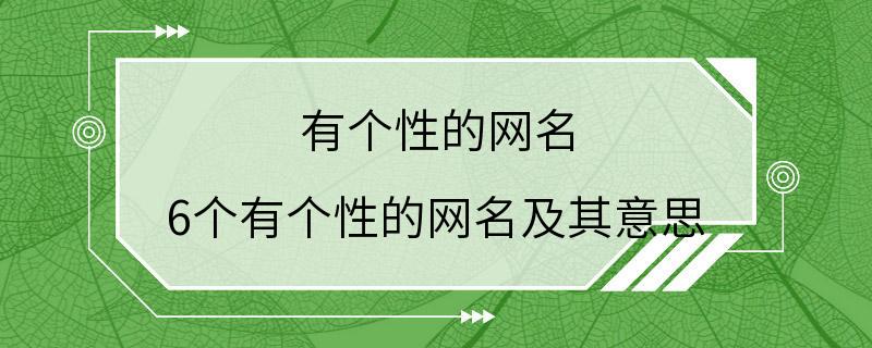 有个性的网名 6个有个性的网名及其意思