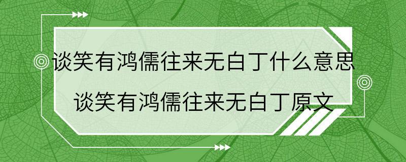 谈笑有鸿儒往来无白丁什么意思 谈笑有鸿儒往来无白丁原文