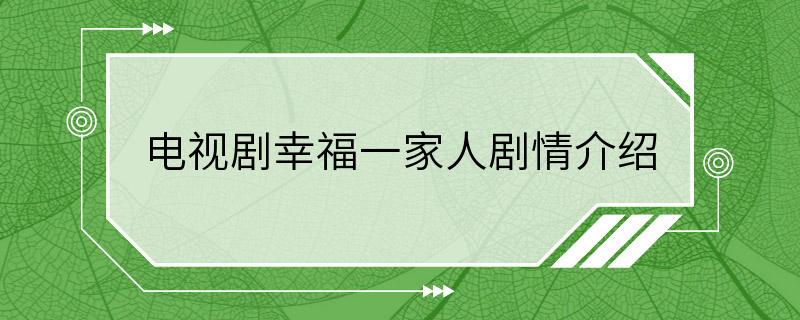 电视剧幸福一家人剧情介绍