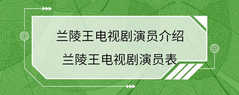 兰陵王电视剧演员介绍 兰陵王电视剧演员表