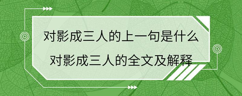 对影成三人的上一句是什么 对影成三人的全文及解释