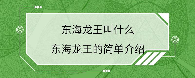 东海龙王叫什么 东海龙王的简单介绍