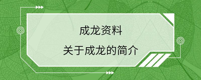 成龙资料 关于成龙的简介